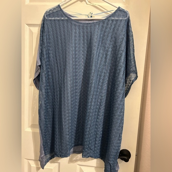 NWT Hayden Los Angeles dusty Blue Sheer Women's Top plus sz 1X 2X - Picture 1 of 4